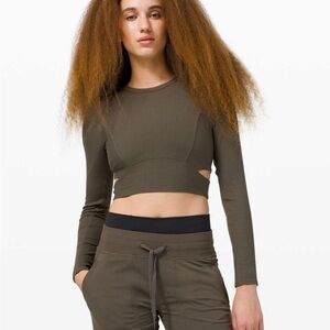 Lululemon LA Cut-Out-Waist Crop Long Sleeve Shirt- Dark Olive